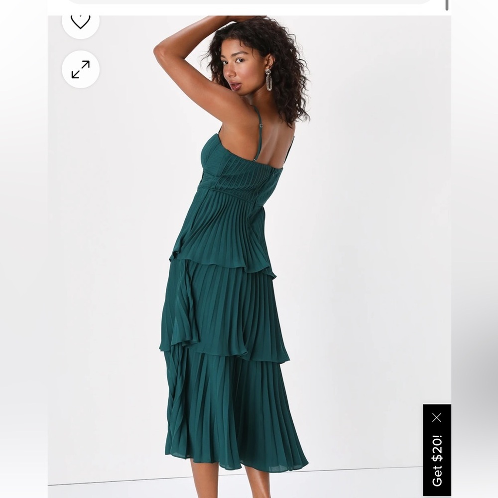Cascading Crush Emerald Tiered Bustier Midi Dress - Picture 2 of 3